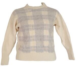 Vintage 70s Billy Kelly cream plaid shetland wool sweater size XL